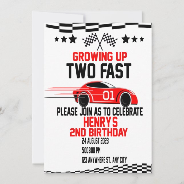 Convite Dois Aniversário Rápido 2 Rápido Dois Vermelho e A (Frente)