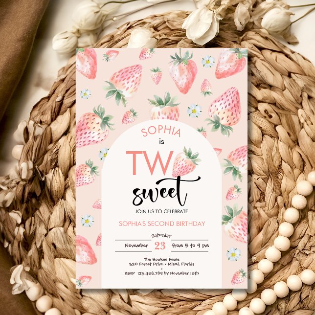 Convite Dois aniversários de criança de morango doce (Criador carregado)