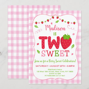 Convite Dois anos de aniversário doce de morango