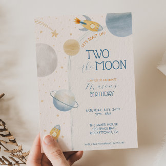 Convite Dois ao Menino Foguete Espacial de Aniversário de 