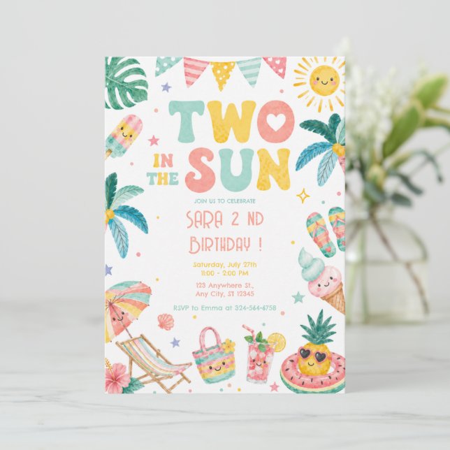 Convite Dois ao Sol Tropical 2º Aniversário (Em pé/Frente)