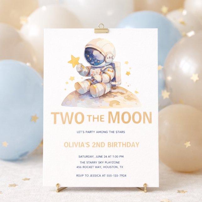 Convite Dois Astronauta Espacial Da Lua Aniversário de 2 a (two the moon girls space invite)