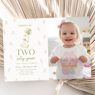 Convite Dois Balões de Ganso Tolo Floral Foto de 2º Aniver