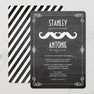 Convite Dois Bigodes Amam Quadro-Negro Antigo Casamento Ga