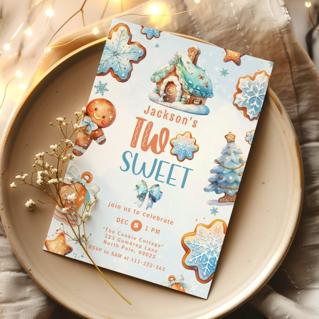 Convite Dois biscoitos de Natal doce segundo aniversário (Criador carregado)