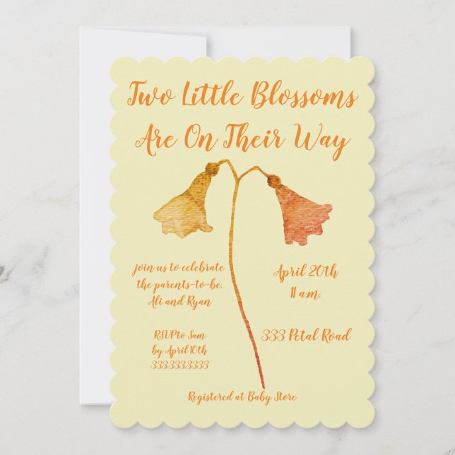 Convite Dois Blossomas Laranja Flor Chá de fraldas (Frente)
