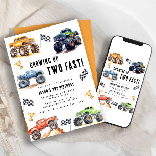 Convite Dois Caminhões Monstros Velozes Aniversário de 2 A