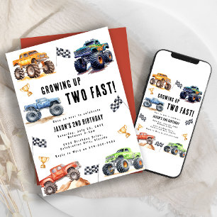 Convite Dois Caminhões Monstros Velozes Festa de Aniversár