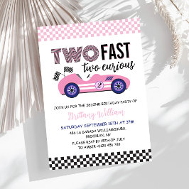 Convite Dois Carro Raça Rosa Rápida Segundo Aniversário