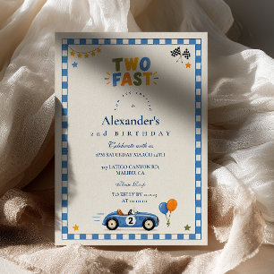 Convite Dois Carros de Corrida Azul Retro de Aniversário R