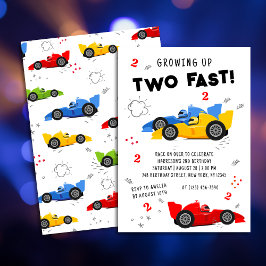Convite Dois Carros de Corrida Coloridos Velozes 2º Aniver