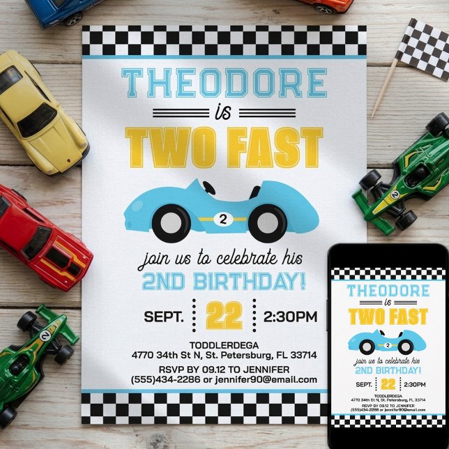 Convite Dois Carros de Corrida Rápidos 2º Aniversário (Criador carregado)