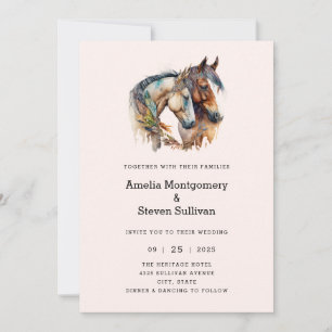 Convite Dois Cavalos com Decorações de Penas Casamento Boh