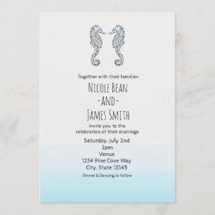 Convite Dois Cavalos-Marinhos Casamento de Praia Elegante