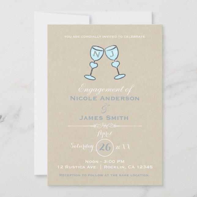 Convite Dois Copos de Vinho Casamento Caprichoso Engajamen (Frente)