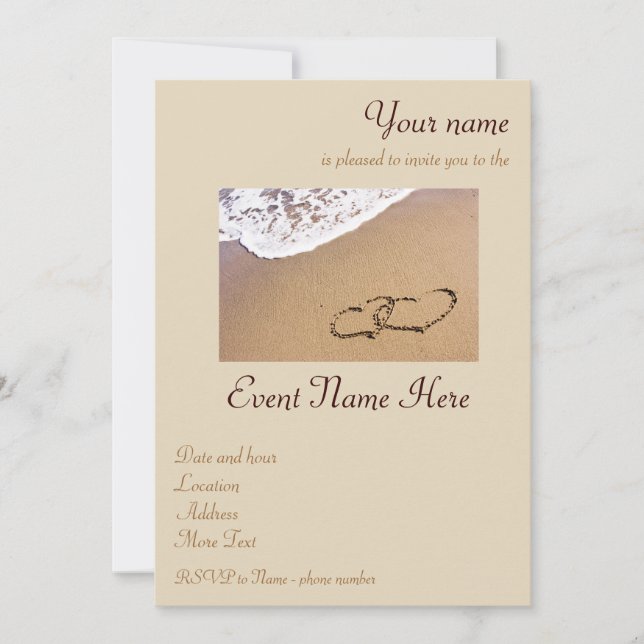 Convite Dois Corações Na Areia (Frente)