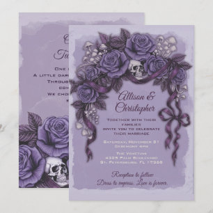 Convite Dois Corações Um Amor, Casamento Roxo Gótico