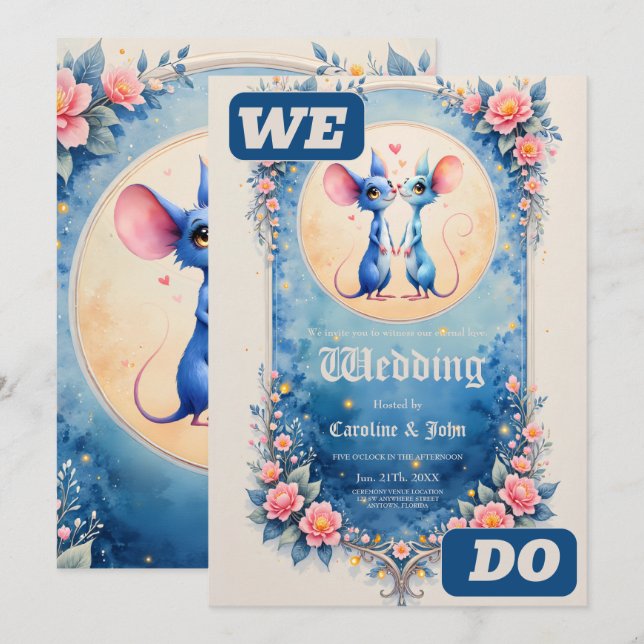Convite Dois Corações, Um Amor – Ratinho de Casamento (Frente/Verso)