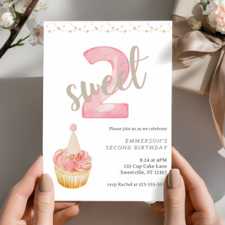 Convite Dois Cupcake Fofos e Doces para 2º Aniversário