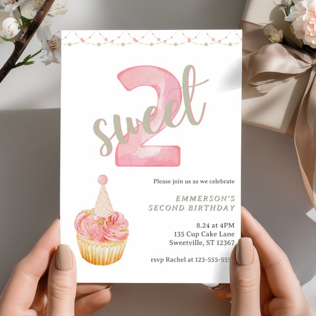 Convite Dois Cupcake Fofos e Doces para 2º Aniversário  (Criador carregado)