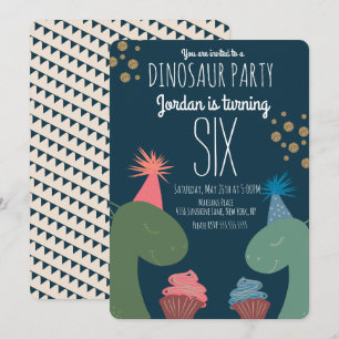 Convite Dois Cupcakes de Aniversário de Dinossauro com Con