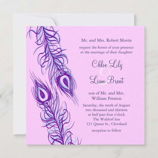 Convite Dois de uma Penas de Peacock (Frente)