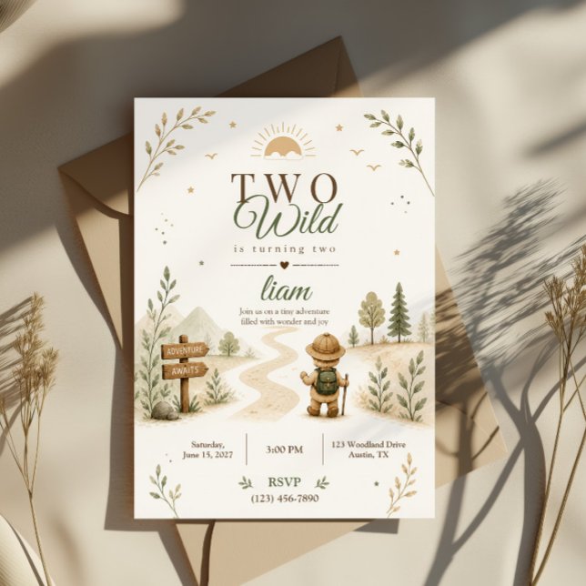 Convite Dois Design de Aniversário de Explorador Boho Selv (Criador carregado)