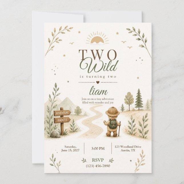 Convite Dois Design de Aniversário de Explorador Boho Selv (Frente)