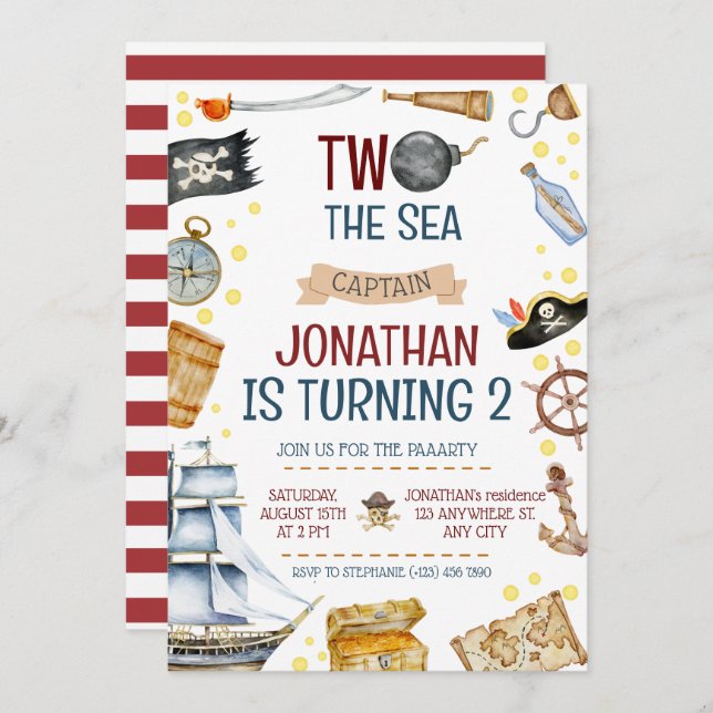 Convite Dois Do Partido Do segundo aniversário Do Navio Pi (Frente/Verso)