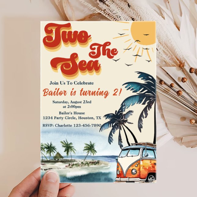 Convite Dois do segundo aniversário de praia do Surf do ma (Criador carregado)
