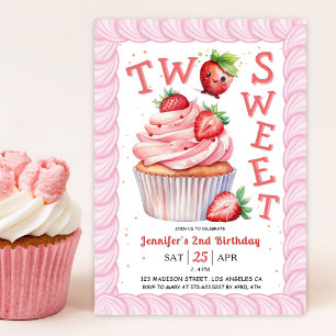 Convite DOIS Doce 2º Aniversário Rosa Menina Morango