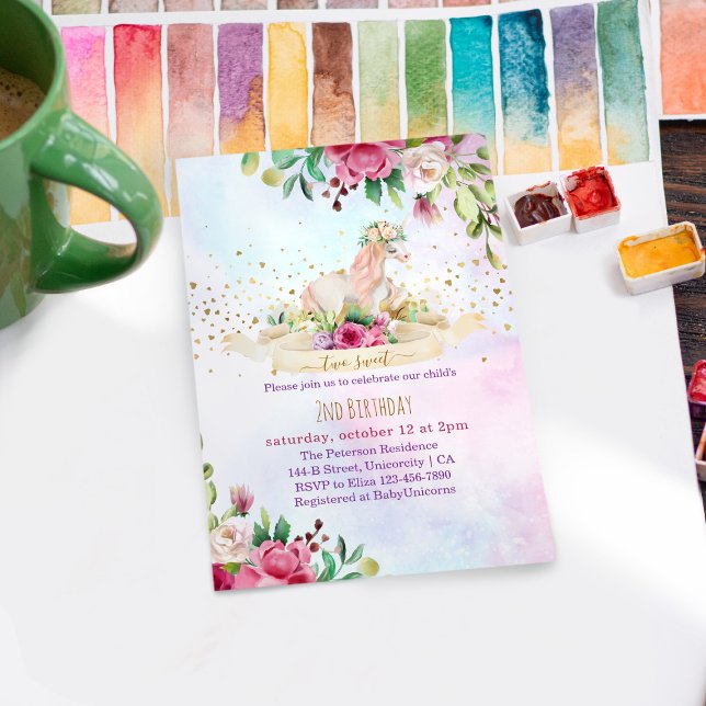 Convite Dois Doce Festa de segundo aniversário do Unicorn  (Criador carregado)