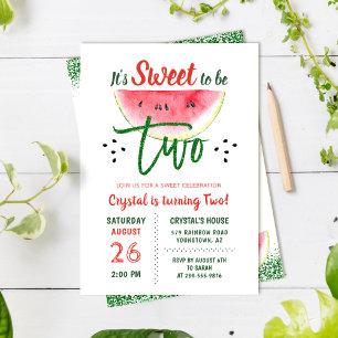 Convite Dois Doce Glitter Watermelon Segundo Aniversário