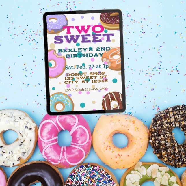 Convite DOIS Doces, donuts e pontos Aniversário de 2 anos (Criador carregado)