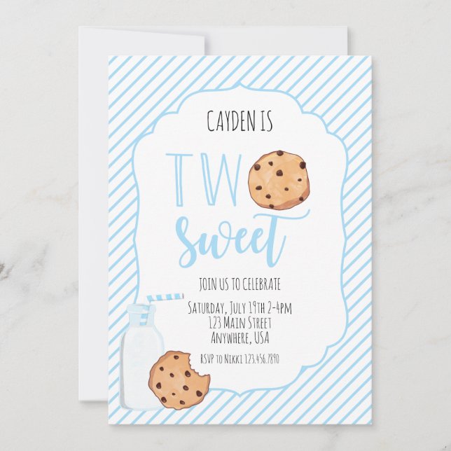 Convite Dois doces leite e biscoitos menino azul 2º aniver (Frente)