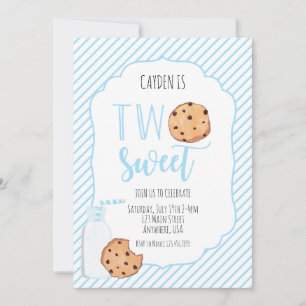 Convite Dois doces leite e biscoitos menino azul 2º aniver