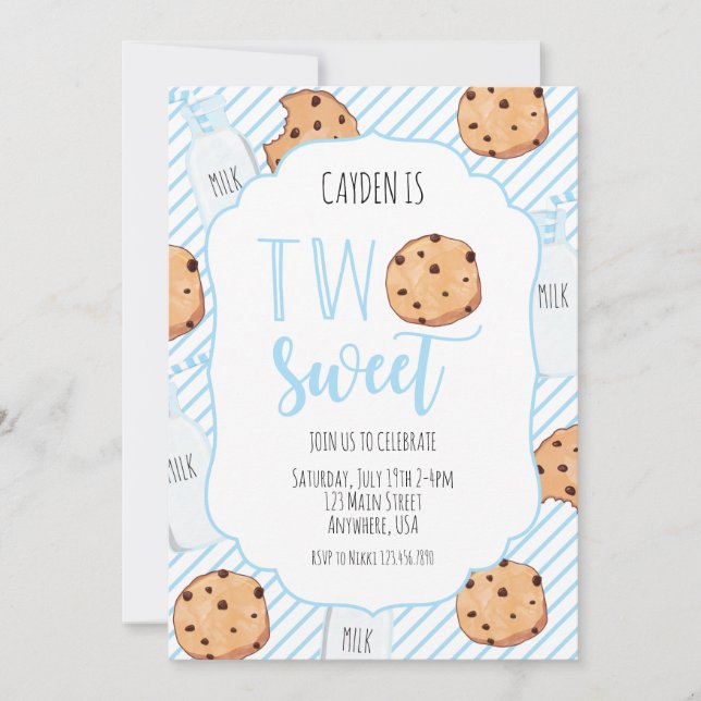 Convite Dois doces leite e biscoitos menino azul 2º aniver (Frente)