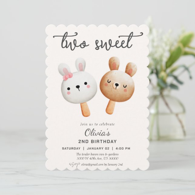 Convite Dois doces sorvetes no segundo aniversário (Em pé/Frente)
