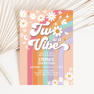 Convite Dois é uma Vibe 2º Aniversário Groovy Rainbow