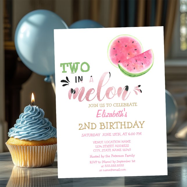 Convite Dois em um Melão Aniversário de 2 anos da Melancia (Criador carregado)