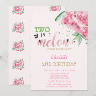 Convite Dois Em Um Melão Melancias Rosa 2º Aniversário