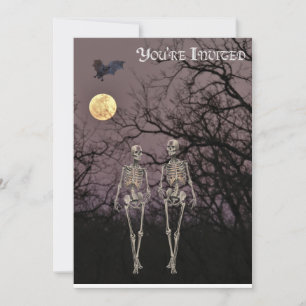 Convite Dois Esqueletos Caminham Pela Floresta Assombrada