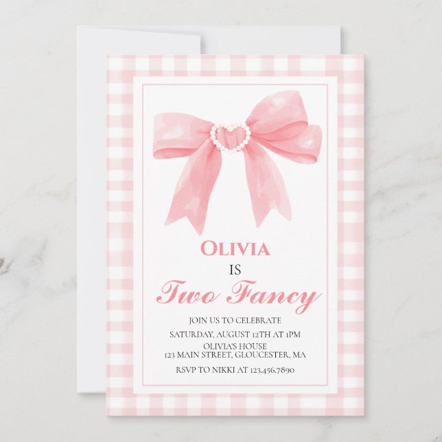 Convite Dois Fancy Arco Rosa chique Coquette 2º aniversári (Frente)