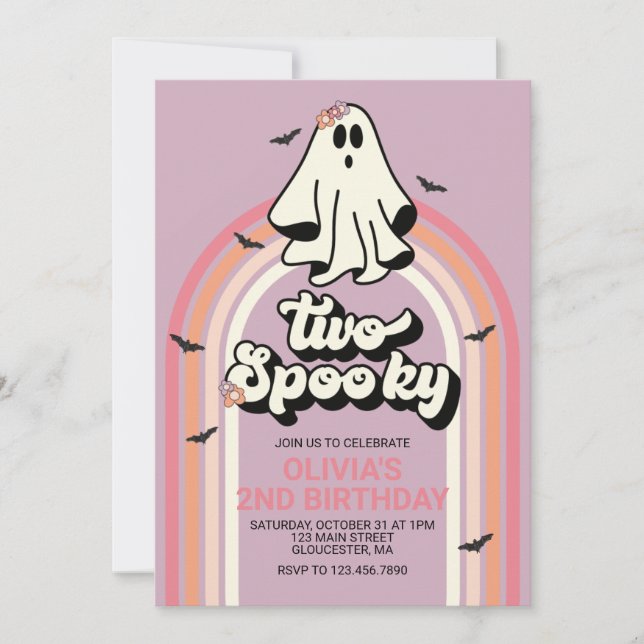 Convite Dois Fantasmagóricos Aniversário de Halloween Retr (Frente)