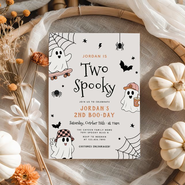 Convite Dois Fantasmas Assustadores de Halloween Aniversár (Criador carregado)