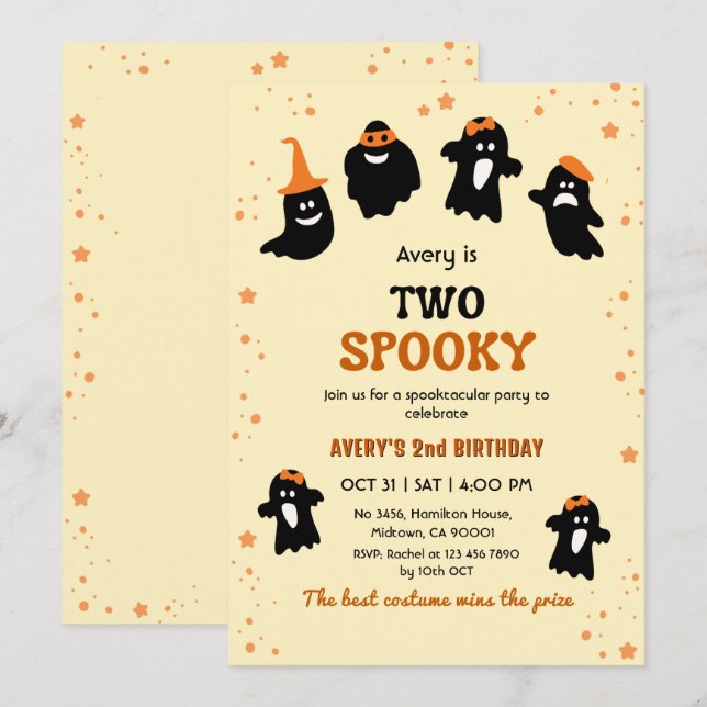 Convite Dois fantasmas de aniversário assustadores e capri (Frente/Verso)