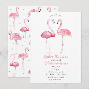 Convite Dois Flamingos Rosa Chuveiro de Bebê Tropical Flam