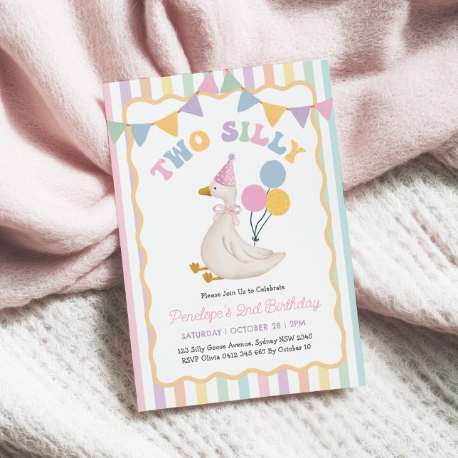 Convite Dois Gansos Bobos Soft Pastel Listras 2º Aniversár (Criador carregado)