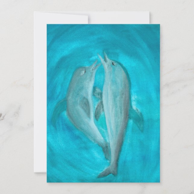 Convite Dois golfinhos jogando selvagens e livres no ocean (Frente)