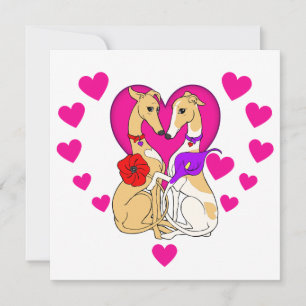 Convite Dois Greyhounds Rosa Heart and Flowers